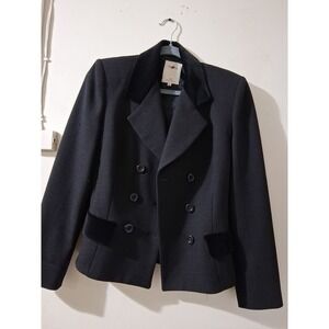 Vertigo Pour La Ville Paris Womens Black Double Breasted Velvet Trim Blazer S